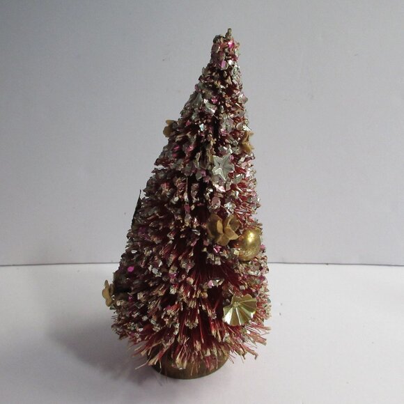 Red & Green Bottle Brush Flocked Christmas Tree 7" Delta Novelty Japan Vintage - Picture 3 of 16